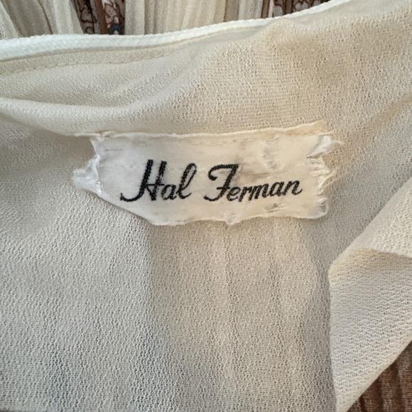 Vintage Hal Ferman Dress 1970s Boho Cream Brown Floral Sheer Long Sleeve Size 8 - Picture 8 of 10